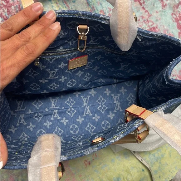 Blue Monogram Denim Tote Bag with Wallet - Picture 6 of 7